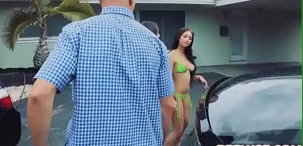  Bff babes Maya Bijou and Crystal Rae washing cars and sucking dick